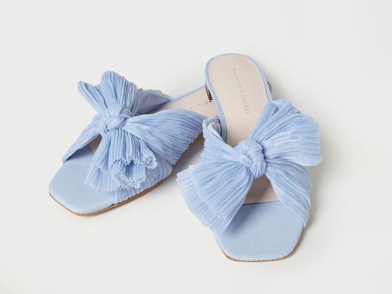 Loeffler Randall soft blue bridal slide with bows 