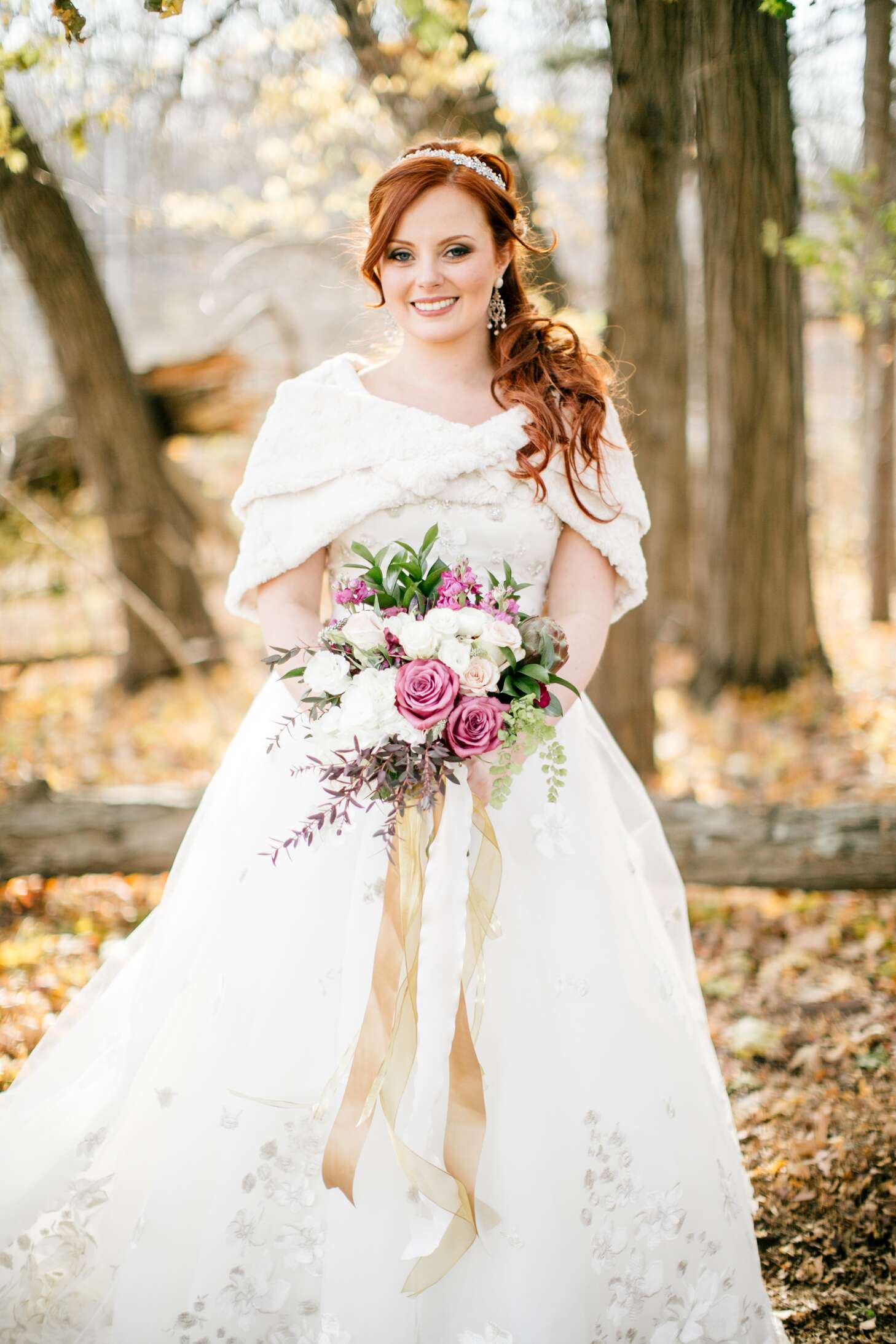 Bride in an Embellished Ball Gown With a Jewel-Toned Bouquet