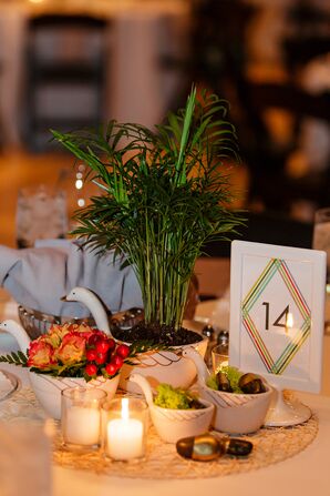 Table Numbers and Decorative Flower Centerpieces
