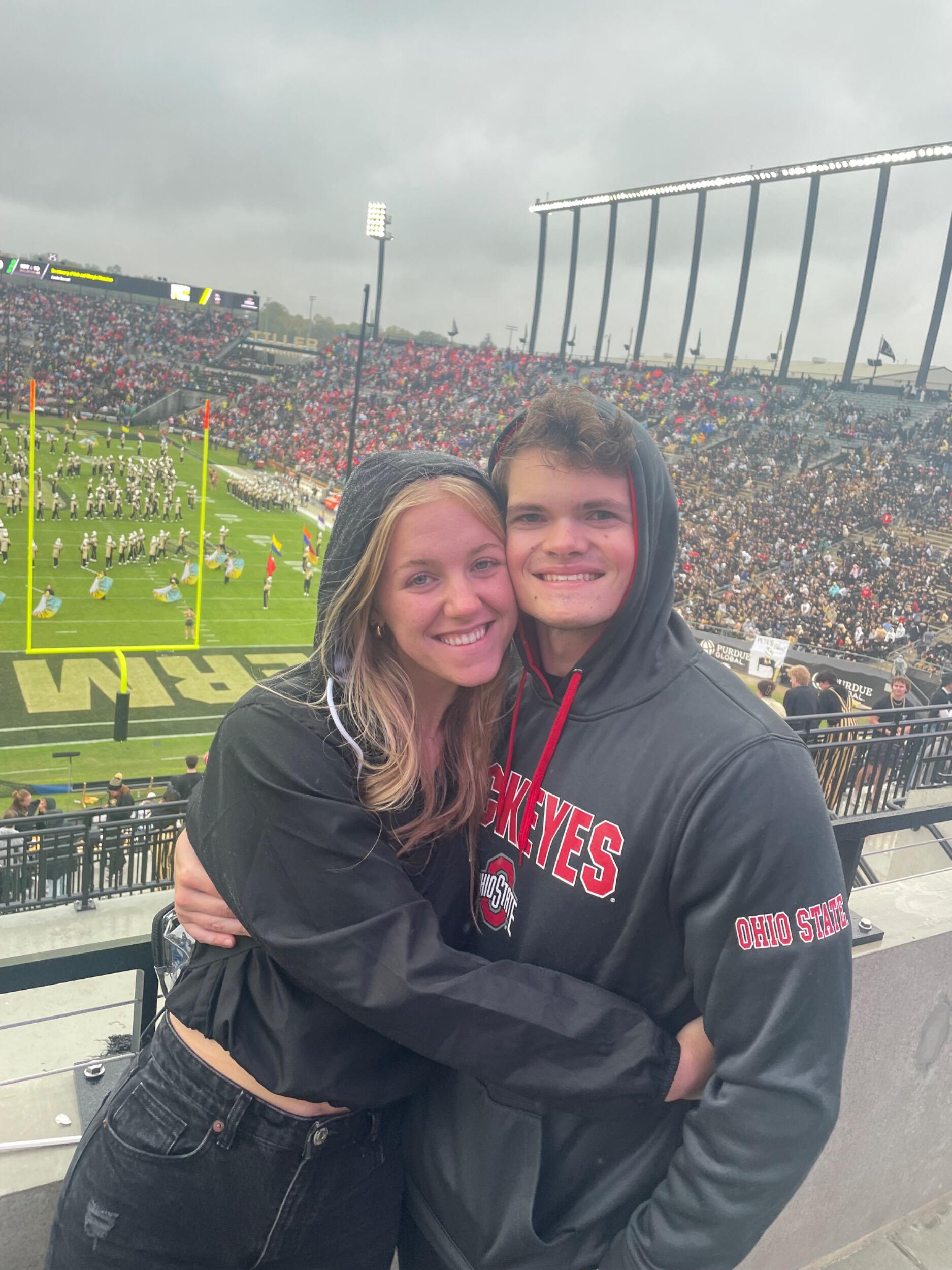 The big rivalry... Of course we are repping our respective favorite schools. 
