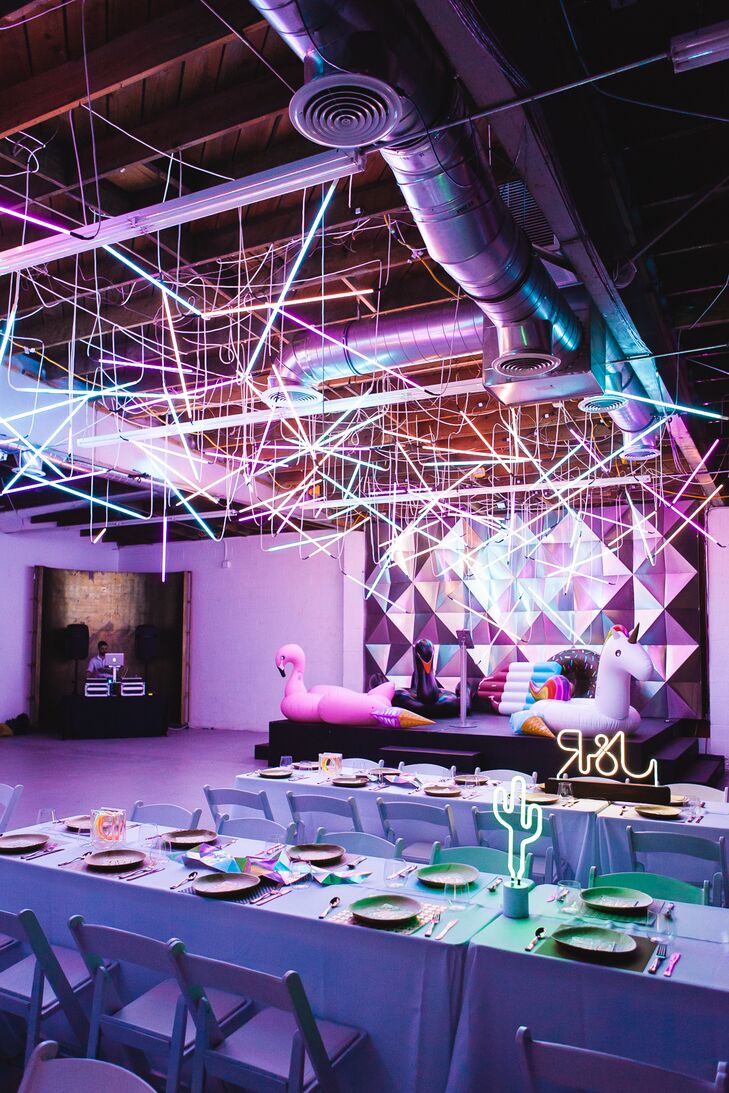 Whimsical, Modern Reception Space with Neon Lighting