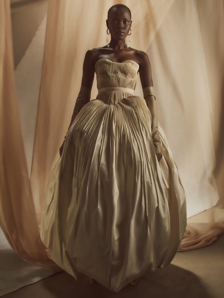 Danielle Frankel tucked taffeta ball gown