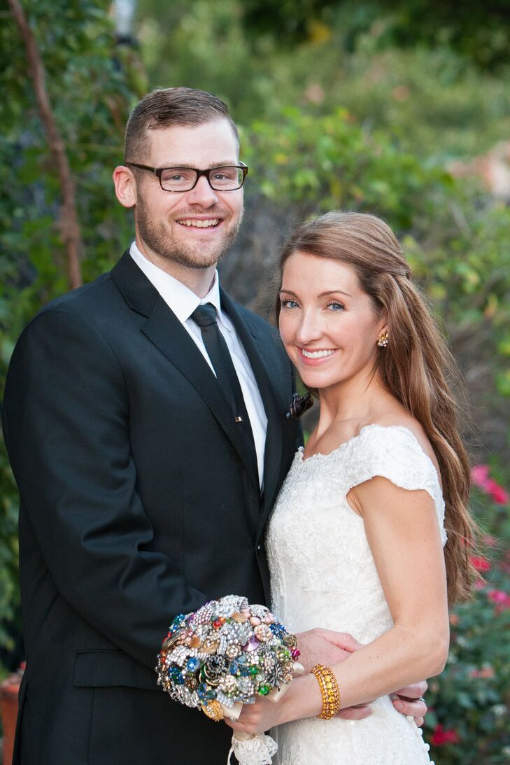"Scott wore a new suit and chose to wear a white shirt and black skinny tie," Laura says. "It was all about the accessories for him. He chose a multicolored pocket square, a tie clip and Superman cufflinks. He wanted to have some fun too!"