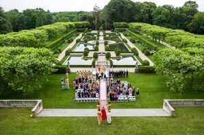 Aerial Photograph of Indian Wedding Ceremony in Garden at Oheka Castle in Huntington, New York