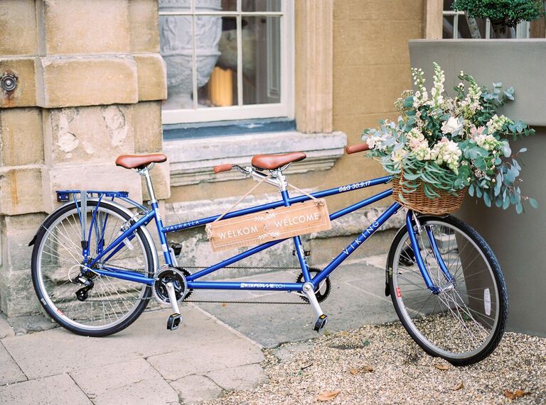 Tandem bicycle with floral decorations
