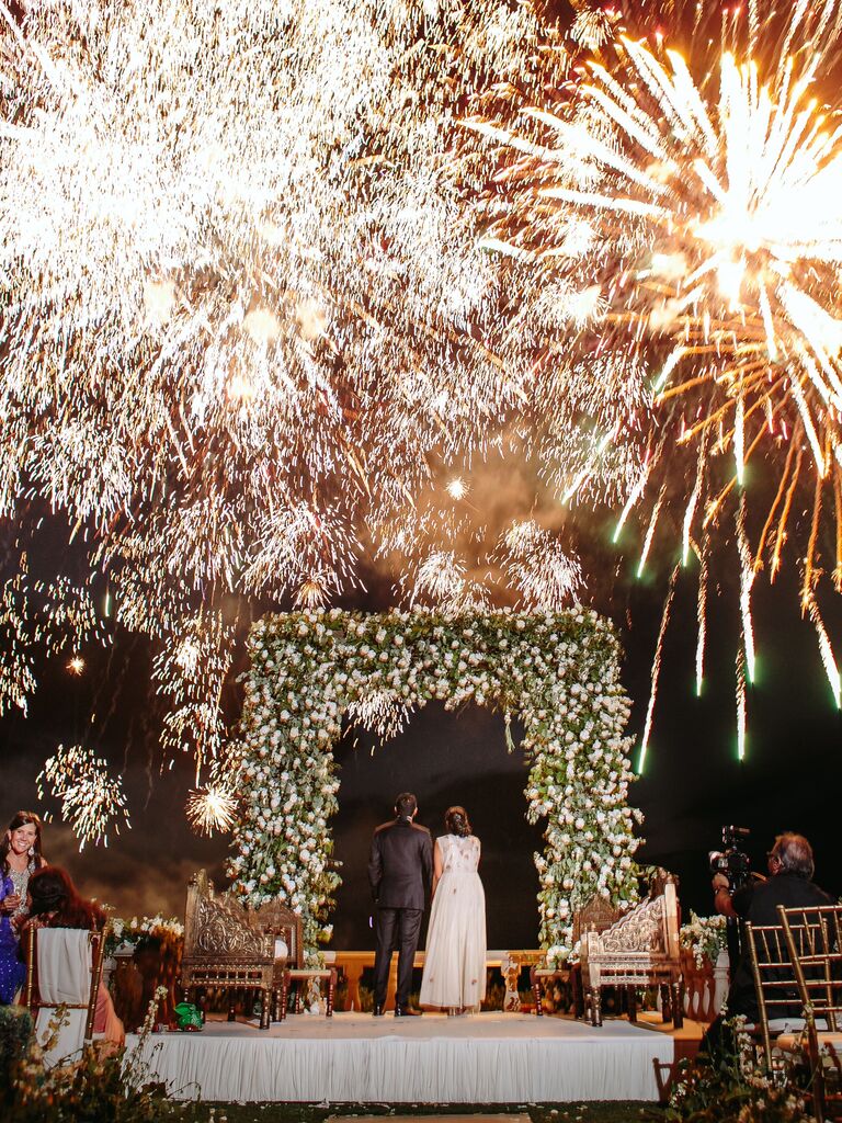 Big firework display for a couple's wedding send-off. 