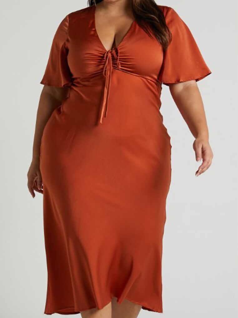 Cinnamon wedding guest cocktail dress from Showpo