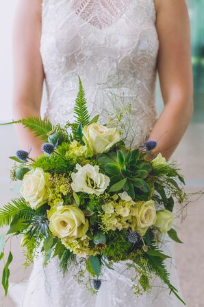 Loose Green Bouquet With Ferns and Thistle