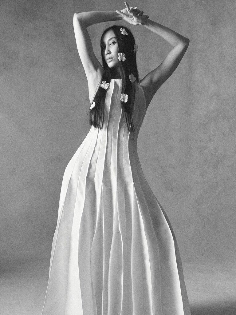 Pleated avant-garde wedding dress by Rosie Assoulin. 