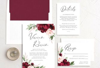 red floral wedding invitation set