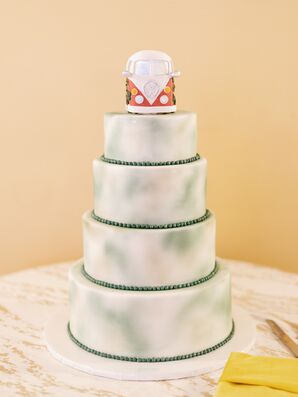Four-Tier Retro, 1960s-Inspired Wedding Cake With VW Van Topper
