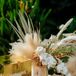 Card Table With Gold Wishing Well Box, Light Floral Arrangement With Pampas Grass and Orchids