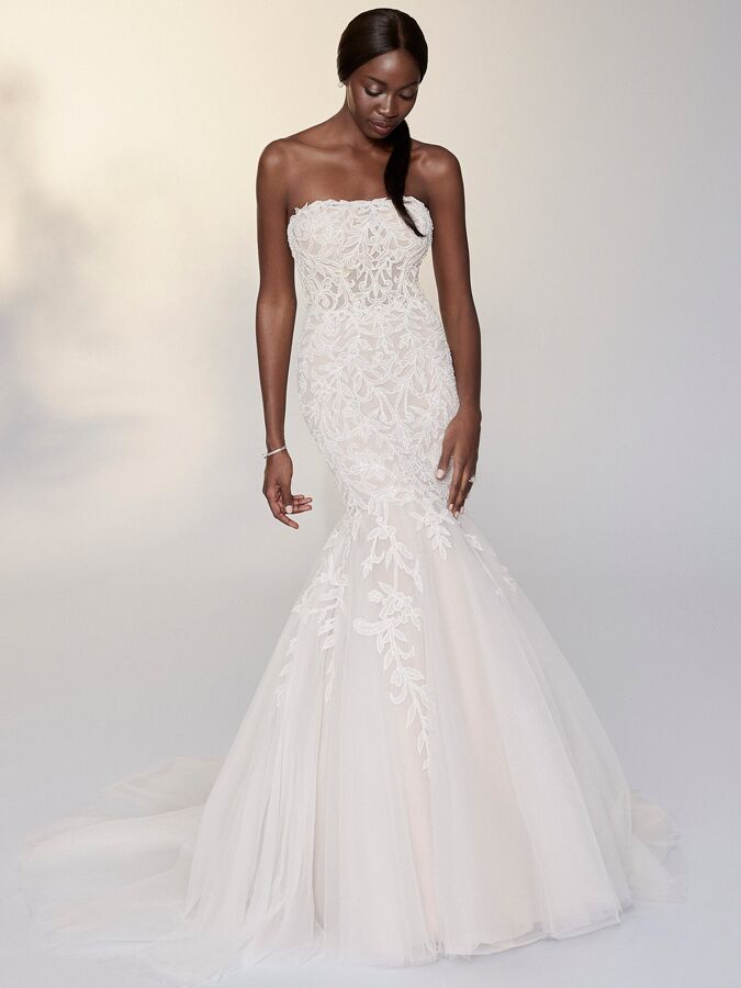Justin Alexander Signature strapless beaded trumpet wedding dress