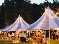 covid outdoor tent wedding with twinkle lights