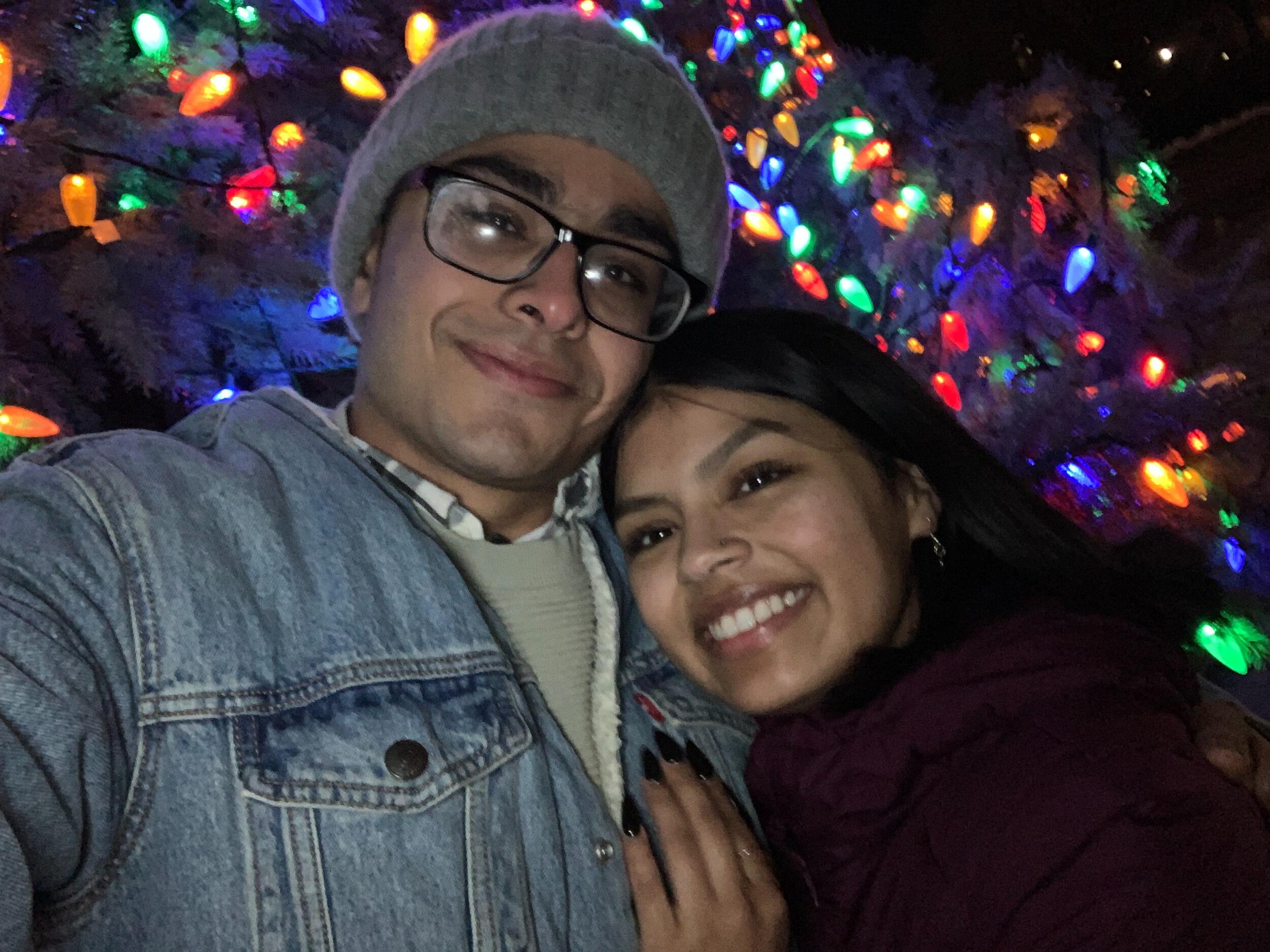 Our first date in Boise, Idaho and took a picture in front of the Xmas tree at the Capital.