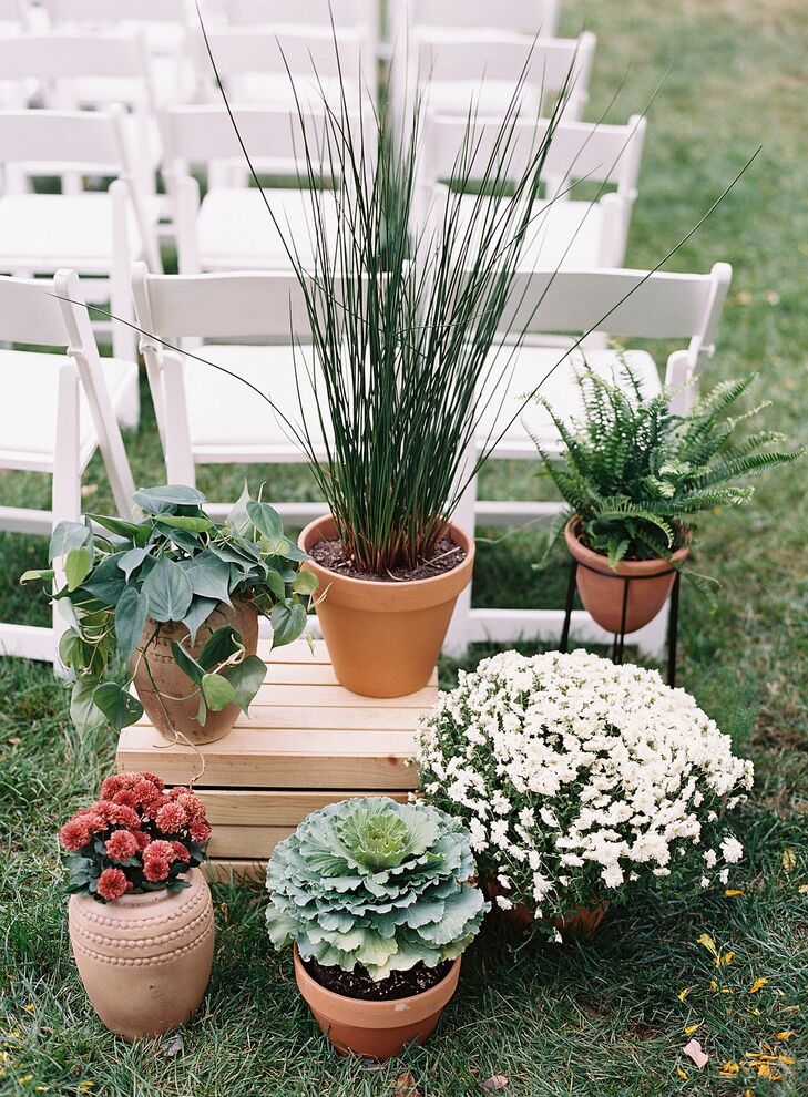 Potted Plants as Aisle Decoration at The Clifton Inn in Charlottesville, Virginia