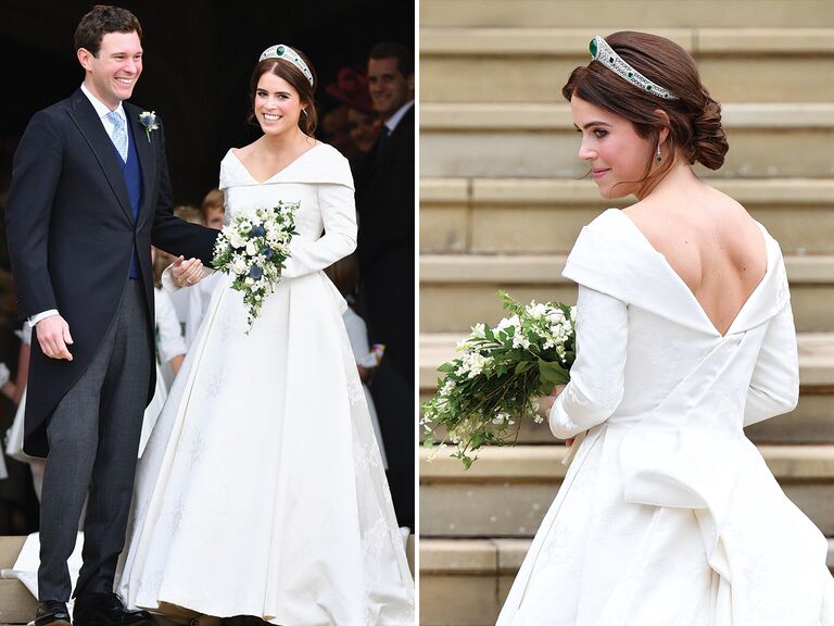 Front and back view of Princess Eugenie's royal wedding dress