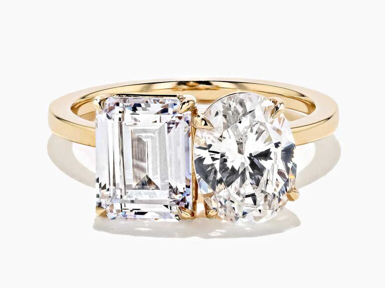 toi et moi two-stone oval engagement ring with oval and emerald diamond