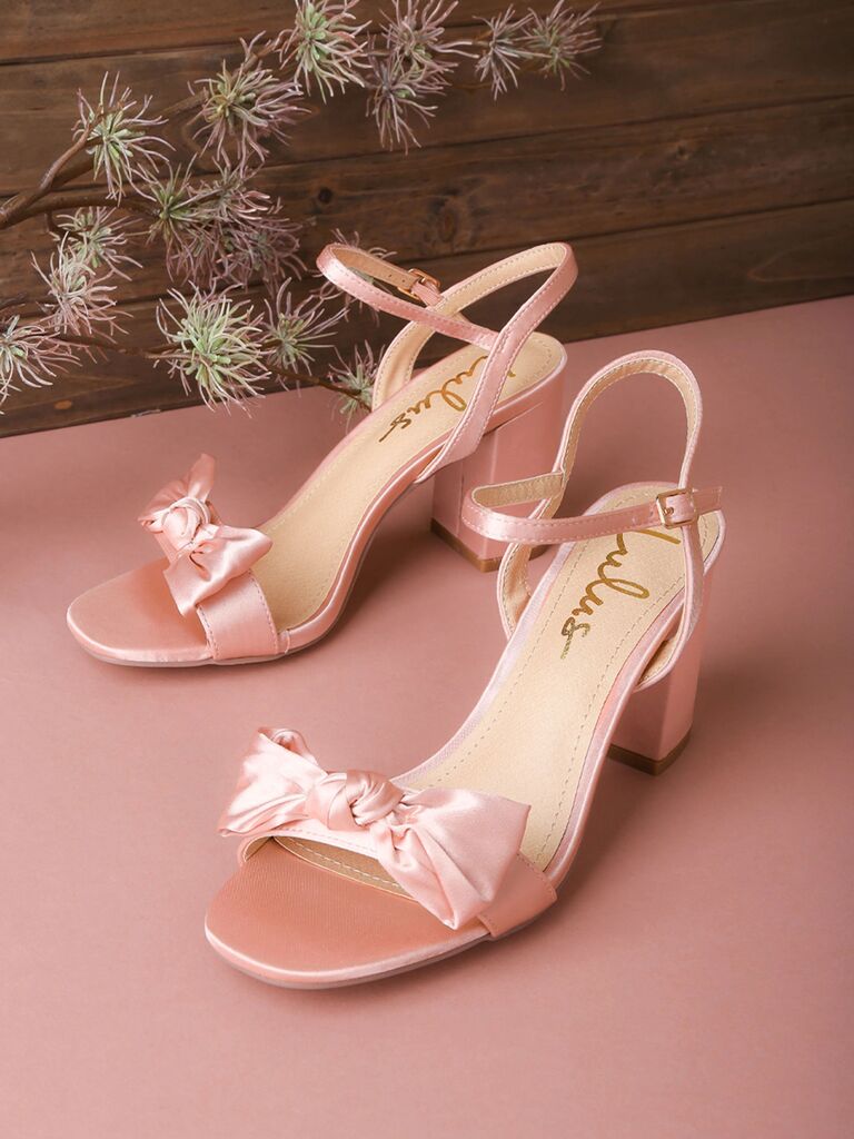 light pink high heels with bow