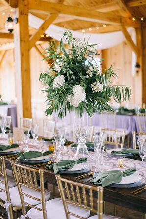 Tall Tropical Centerpieces and Lavender and Green Linens