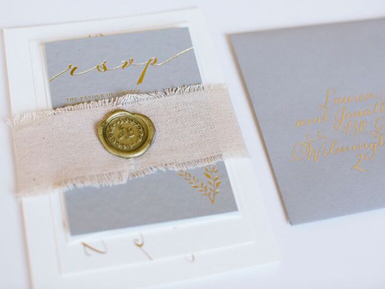 gray and gold wedding invitations