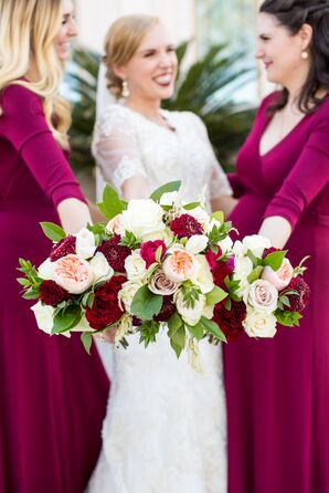 Burgundy and Blush Rose Bouquets