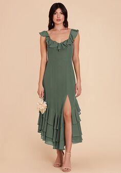 Birdy Grey Ginny Chiffon Dress in Eucalyptus V-Neck Bridesmaid Dress