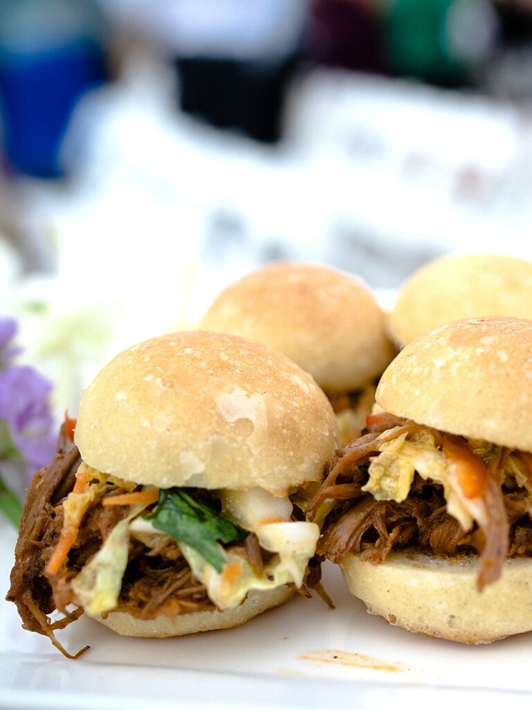 Southern wedding food idea with pulled pork sliders