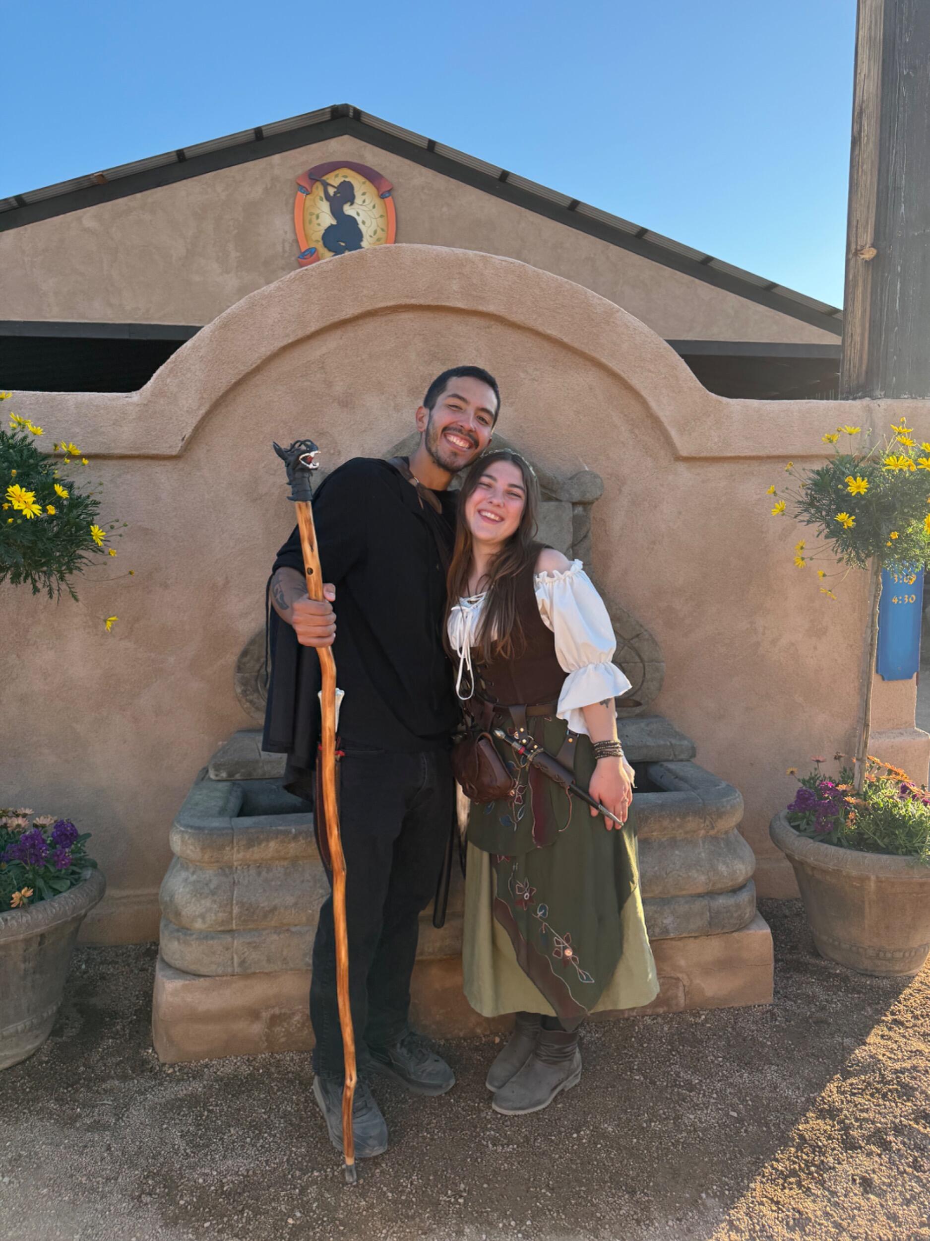 I seriously don’t even know how we got this picture of just the two of us. It was hilariously chaotic just to get this pic! Zay was not feeling the pirate vibe this year, and went for a Ranger/Wizard appearance. I upgraded my woodland huntress aesthetic, but forgot my bow… Whoops.
