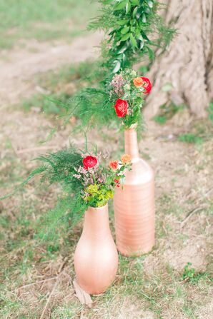 Copper Vessel Centerpieces with Florals
