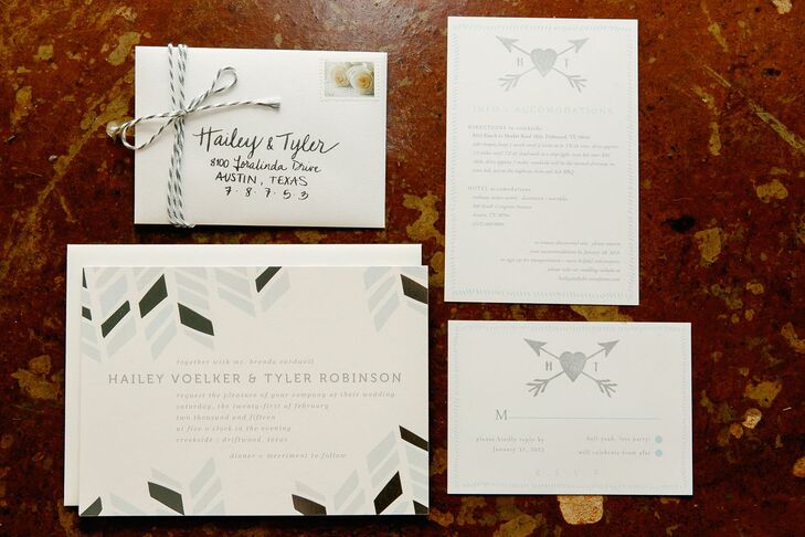 Geometric Arrow Motif Silver Wedding Invitations