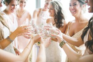 Bridesmaids Toast While Getting Ready