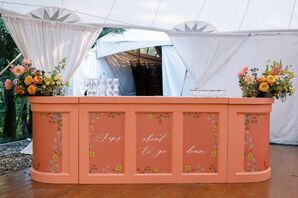 Custom Hand-Painted Floral Bar With Calligraphy, Coral