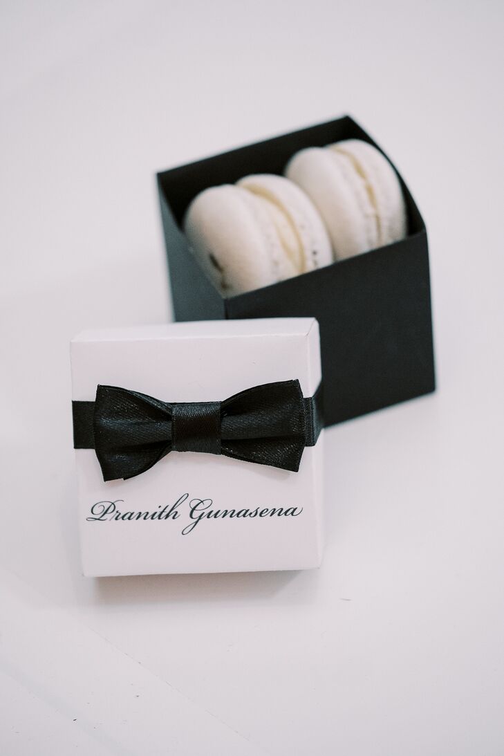 Black-and-White Wedding Favor Box With Macarons