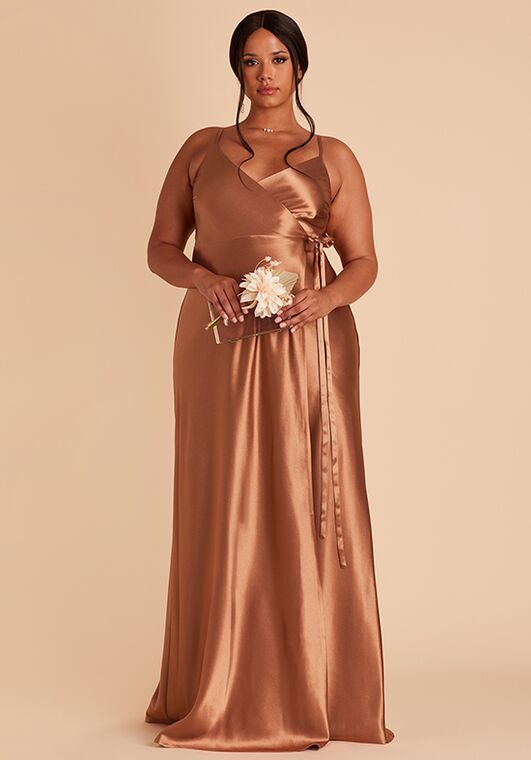 Birdy Grey Cindy Dress in Satin Rust V-Neck Bridesmaid Dress - 3