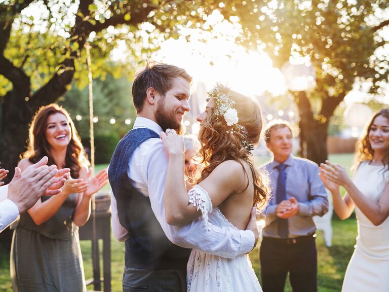 Bride and groom first dance at wedding reception
