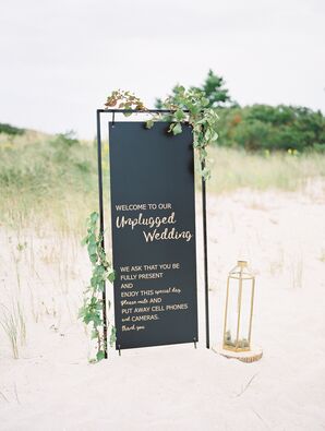 Wedding Ceremony Unplugged Signage on Beach