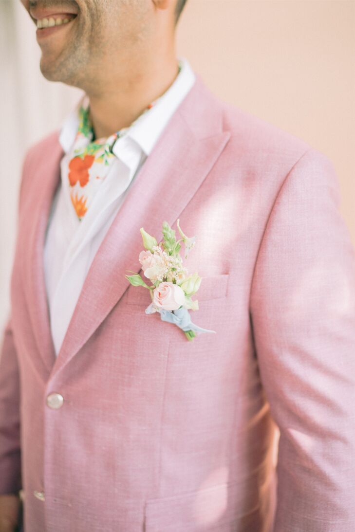 Groom in Pastel Pink Suit Jacket