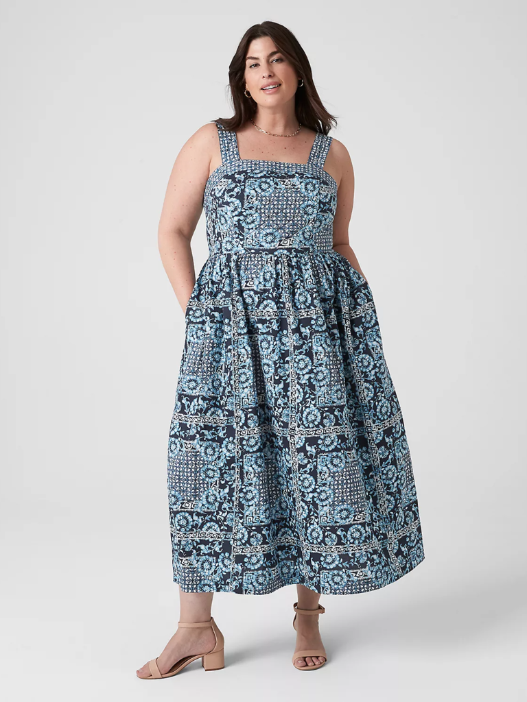 Plus-size midi wedding guest dress from Lane Bryant