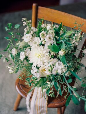White and Yellow Bouquet with Dahlia, Ranunculus and Greenery