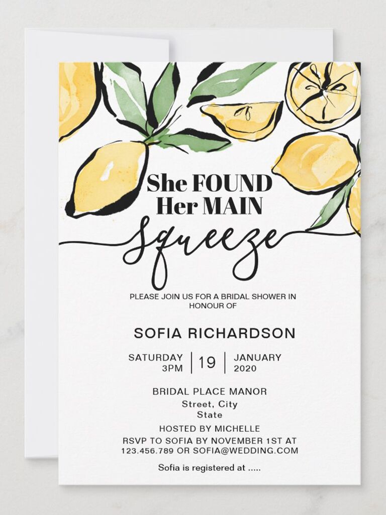 'She found her main squeeze' in black type with lemon graphics on top border