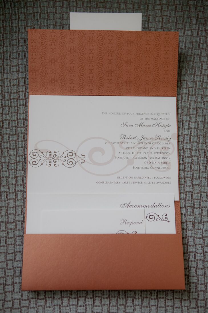 Burnt Orange Pocket-Fold Wedding Invitations