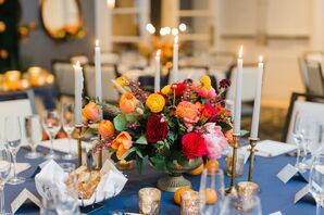 Orange Centerpieces for Reception at the Kimpton Brice Hotel in Savannah, Georgia