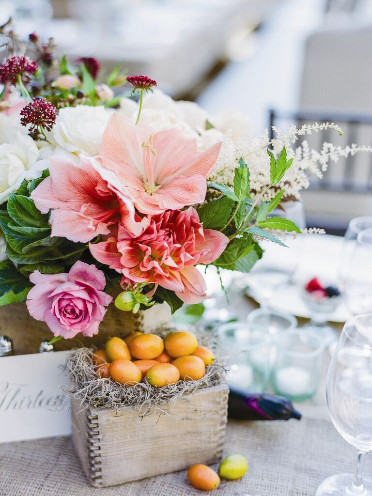 Kumquat floral wedding table arrangement