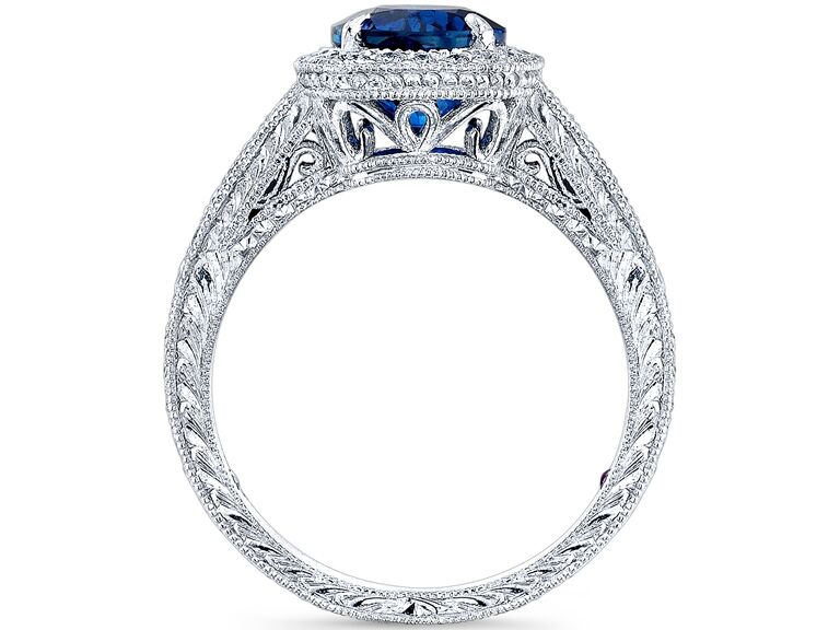 Alyssa Campanella's custom made royal blue sapphire and diamond engagement ring