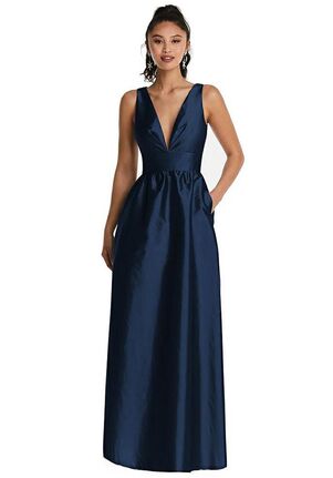 Dessy Group Plunging Neckline Maxi Dress with Pockets - TH072 V-Neck Bridesmaid Dress