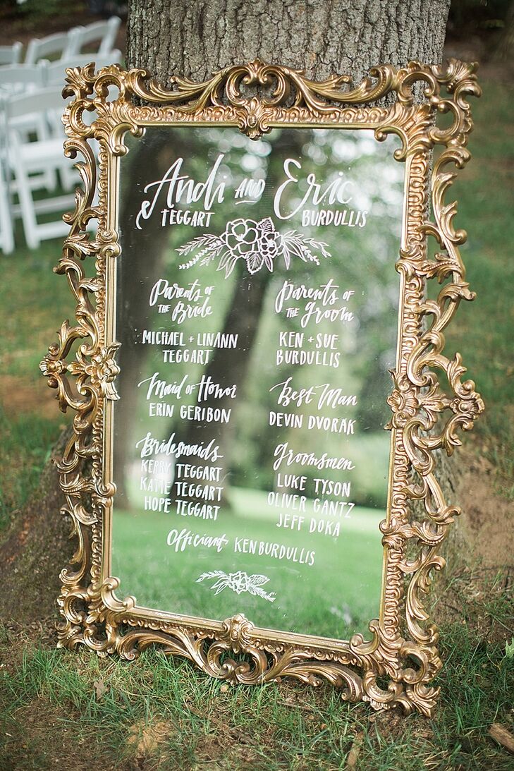 An ornate mirror positioned against a tree trunk created the perfect juxtaposition.