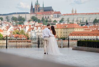 Couple embracing in Prague, Czech Republic