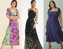 Collage of bridal shower guest dresses. 