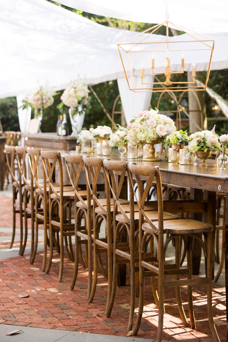 Rustic Wood Farm Tables and Cross-Back Chairs